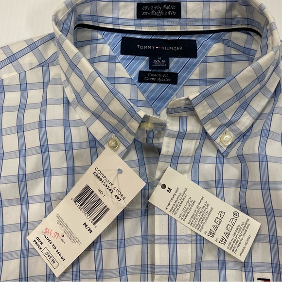 NWT Tommy Hilfiger Custom Fit Medium 15.5-16 Buttondown Shirt Blue & White Check - Picture 4 of 6
